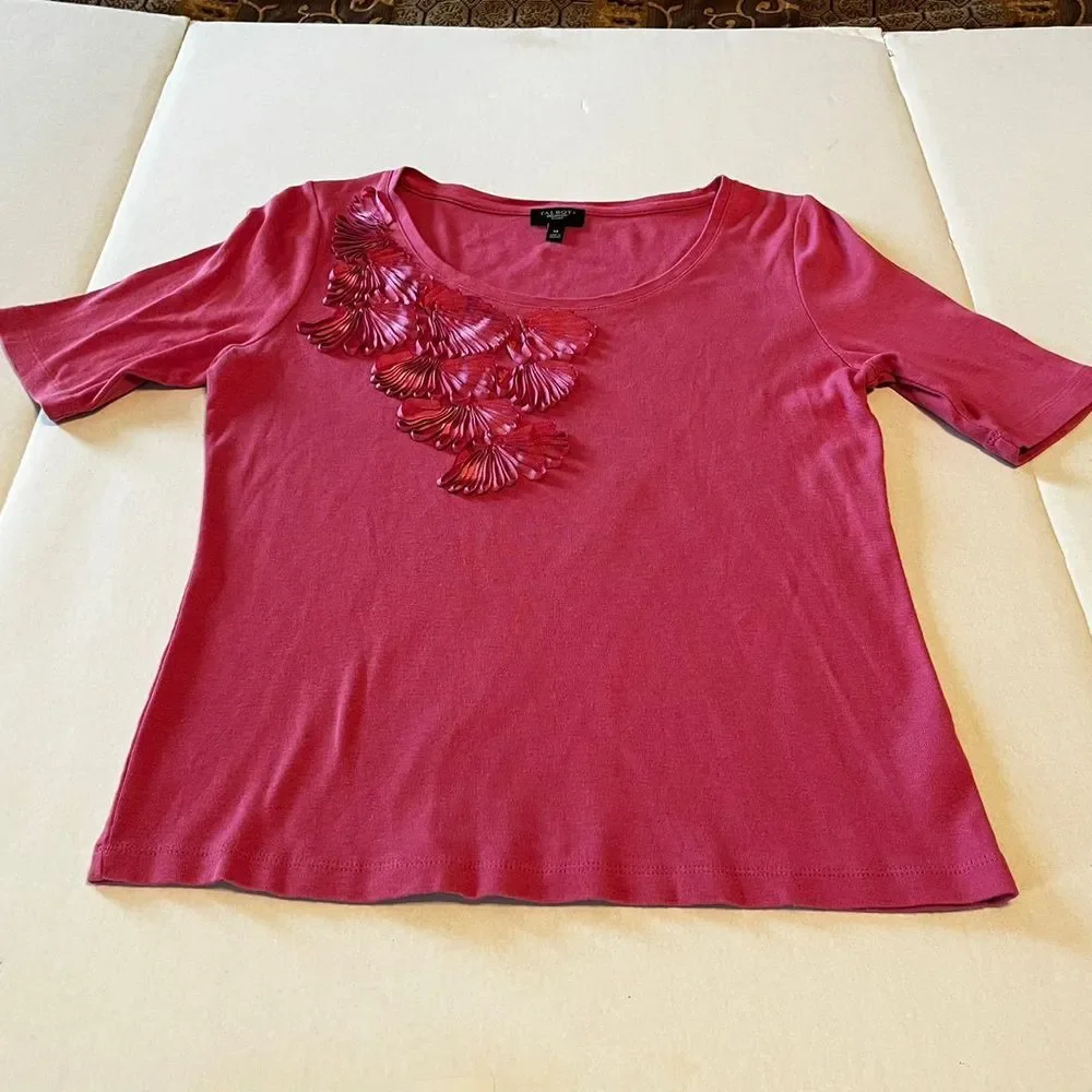 Talbots Petites pink‎ ribbon design half sleeve size medium M shirt